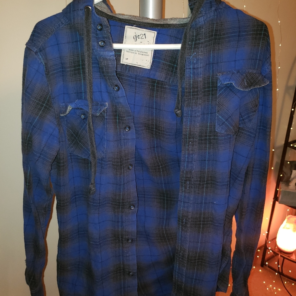Plaid button up hoodie